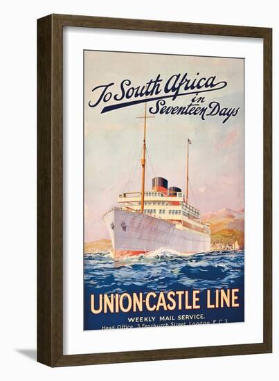 To South Africa in Seventeen Days', an Advertising Poster for Union Castle Line-Maurice Randall-Framed Premium Giclee Print