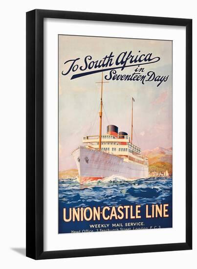 To South Africa in Seventeen Days', an Advertising Poster for Union Castle Line-Maurice Randall-Framed Premium Giclee Print