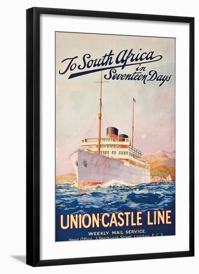 To South Africa in Seventeen Days', an Advertising Poster for Union Castle Line-Maurice Randall-Framed Giclee Print