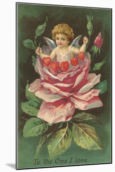 To the One I Love, Cupid in Rose-null-Mounted Art Print