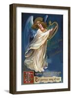 To Wish You a Happy Christmas from Forest Grove, Oregon - Angel with a Harp-Lantern Press-Framed Art Print