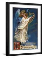 To Wish You a Happy Christmas from Forest Grove, Oregon - Angel with a Harp-Lantern Press-Framed Art Print