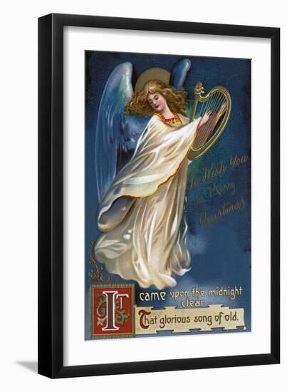To Wish You a Happy Christmas from Forest Grove, Oregon - Angel with a Harp-Lantern Press-Framed Art Print