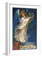 To Wish You a Happy Christmas from Forest Grove, Oregon - Angel with a Harp-Lantern Press-Framed Art Print