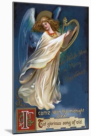 To Wish You a Happy Christmas from Forest Grove, Oregon - Angel with a Harp-Lantern Press-Mounted Art Print