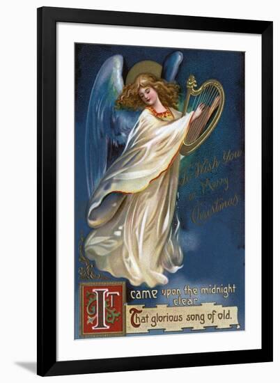 To Wish You a Happy Christmas from Forest Grove, Oregon - Angel with a Harp-Lantern Press-Framed Art Print