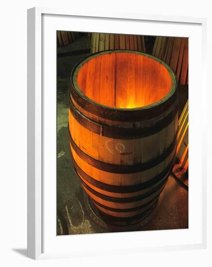 Toasting a New Oak Wine Barrel at the Demptos Cooperage, Napa Valley, California, USA-John Alves-Framed Photographic Print