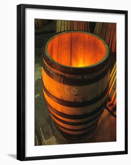 Toasting a New Oak Wine Barrel at the Demptos Cooperage, Napa Valley, California, USA-John Alves-Framed Photographic Print