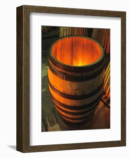 Toasting a New Oak Wine Barrel at the Demptos Cooperage, Napa Valley, California, USA-John Alves-Framed Photographic Print