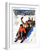 "Tobagganing," Country Gentleman Cover, February 1, 1926-George Brehm-Framed Giclee Print