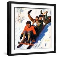 "Tobagganing,"February 1, 1926-George Brehm-Framed Giclee Print