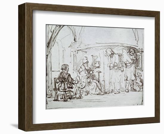 Tobias and the Angel, Pen and Brown Ink Drawing-Rembrandt van Rijn-Framed Giclee Print