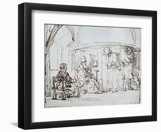 Tobias and the Angel, Pen and Brown Ink Drawing-Rembrandt van Rijn-Framed Giclee Print