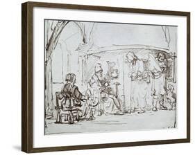 Tobias and the Angel, Pen and Brown Ink Drawing-Rembrandt van Rijn-Framed Giclee Print