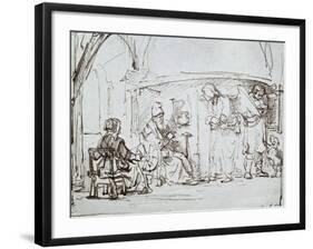 Tobias and the Angel, Pen and Brown Ink Drawing-Rembrandt van Rijn-Framed Giclee Print