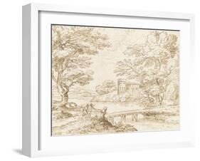 Tobie et Raphaël s'apprêtant à passer un pont, près d'un château-Giovanni Francesco Grimaldi-Framed Giclee Print