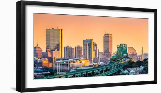 Tobin Bridge, Zakim Bridge and Boston Skyline Panorama at Sunset-Mihai Andritoiu-Framed Photographic Print