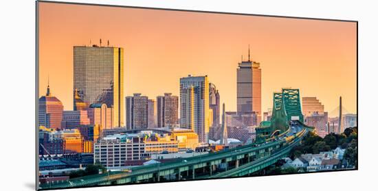 Tobin Bridge, Zakim Bridge and Boston Skyline Panorama at Sunset-Mihai Andritoiu-Mounted Photographic Print