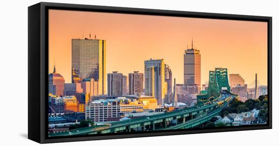 Tobin Bridge, Zakim Bridge and Boston Skyline Panorama at Sunset-Mihai Andritoiu-Framed Stretched Canvas