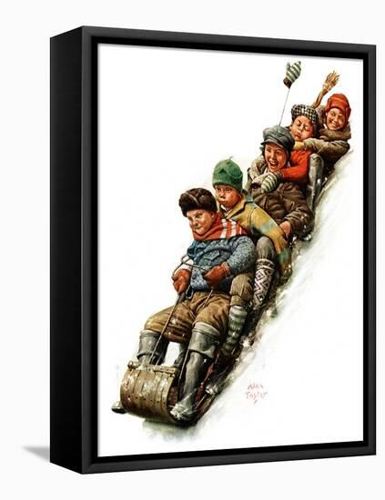 "Tobogganing,"January 7, 1928-Alan Foster-Framed Stretched Canvas