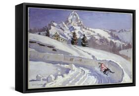 Tobogganing Near the Matterhorn-Alice Maud Fanner-Framed Stretched Canvas
