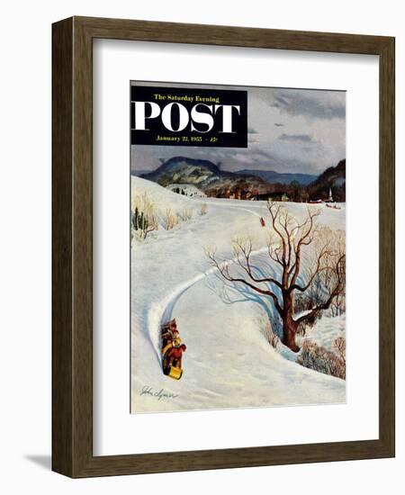 "Tobogganing" Saturday Evening Post Cover, January 22, 1955-John Clymer-Framed Giclee Print