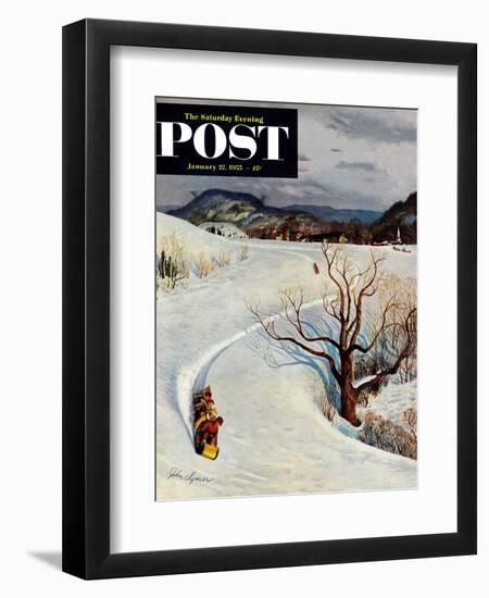 "Tobogganing" Saturday Evening Post Cover, January 22, 1955-John Clymer-Framed Giclee Print