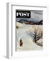 "Tobogganing" Saturday Evening Post Cover, January 22, 1955-John Clymer-Framed Giclee Print