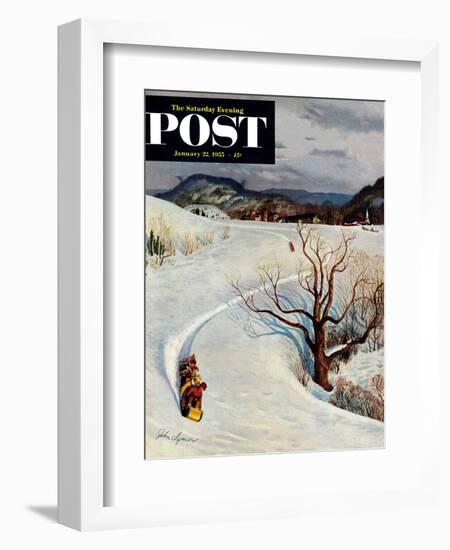 "Tobogganing" Saturday Evening Post Cover, January 22, 1955-John Clymer-Framed Giclee Print