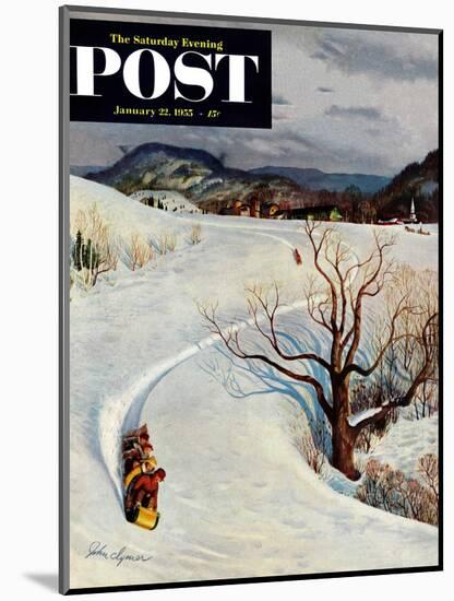 "Tobogganing" Saturday Evening Post Cover, January 22, 1955-John Clymer-Mounted Giclee Print