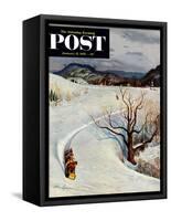 "Tobogganing" Saturday Evening Post Cover, January 22, 1955-John Clymer-Framed Stretched Canvas