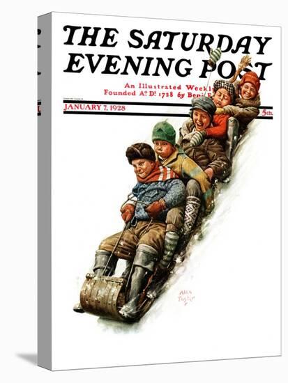 "Tobogganing," Saturday Evening Post Cover, January 7, 1928-Alan Foster-Stretched Canvas