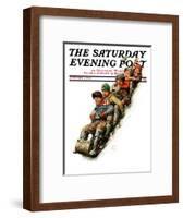 "Tobogganing," Saturday Evening Post Cover, January 7, 1928-Alan Foster-Framed Giclee Print
