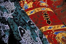 Society Islands, French Polynesia, Close-up of nautical designs on batik at a market.-Todd Gipstein-Photographic Print