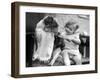 Toddler Trying to Brush Dog's Teeth-null-Framed Photographic Print