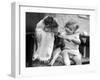 Toddler Trying to Brush Dog's Teeth-null-Framed Photographic Print