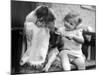 Toddler Trying to Brush Dog's Teeth-null-Mounted Photographic Print