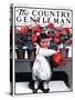 "Toddler Watering Geraniums," Country Gentleman Cover, June 28, 1924-Katherine R. Wireman-Stretched Canvas