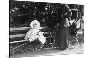 Toddler with Nanny or Mother on a Park Bench, Ca. 1900-null-Stretched Canvas