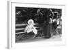 Toddler with Nanny or Mother on a Park Bench, Ca. 1900-null-Framed Photographic Print