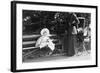 Toddler with Nanny or Mother on a Park Bench, Ca. 1900-null-Framed Photographic Print