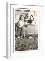 Toddler with Stuffed Panda-null-Framed Art Print