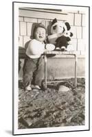 Toddler with Stuffed Panda-null-Mounted Art Print