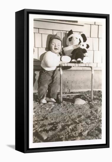Toddler with Stuffed Panda-null-Framed Stretched Canvas