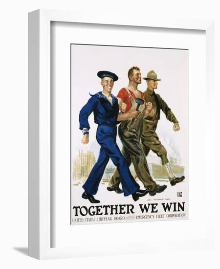 Together We Win Poster-James Montgomery Flagg-Framed Giclee Print