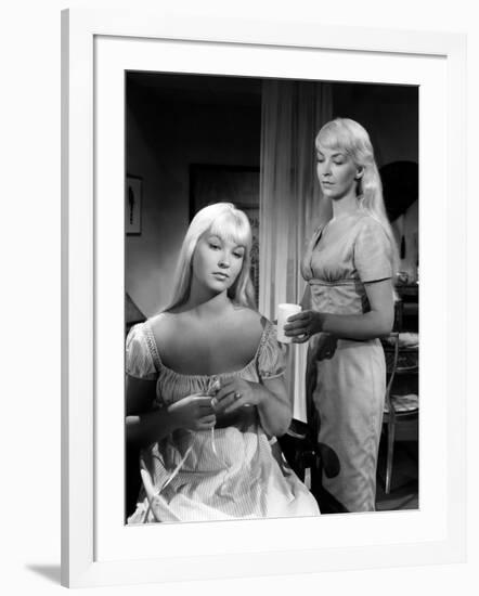 Toi... le venin Blonde by RobertHossein with Marina Vlady and Odile Versois, 1958 (b/w photo)-null-Framed Photo