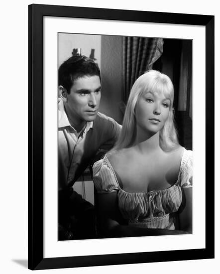 Toi... le venin Blonde by RobertHossein with Robert hossein and Marina Vlady, 1958 (b/w photo)-null-Framed Photo