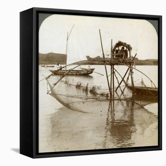 Toiler of the Sea, with His Curious Fishing Net, Bay of Matsushima, Japan, 1904-Underwood & Underwood-Framed Stretched Canvas