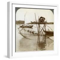 Toiler of the Sea, with His Curious Fishing Net, Bay of Matsushima, Japan, 1904-Underwood & Underwood-Framed Photographic Print