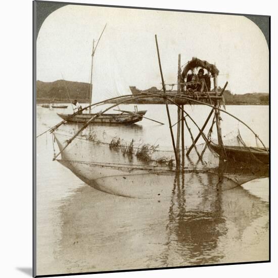 Toiler of the Sea, with His Curious Fishing Net, Bay of Matsushima, Japan, 1904-Underwood & Underwood-Mounted Photographic Print